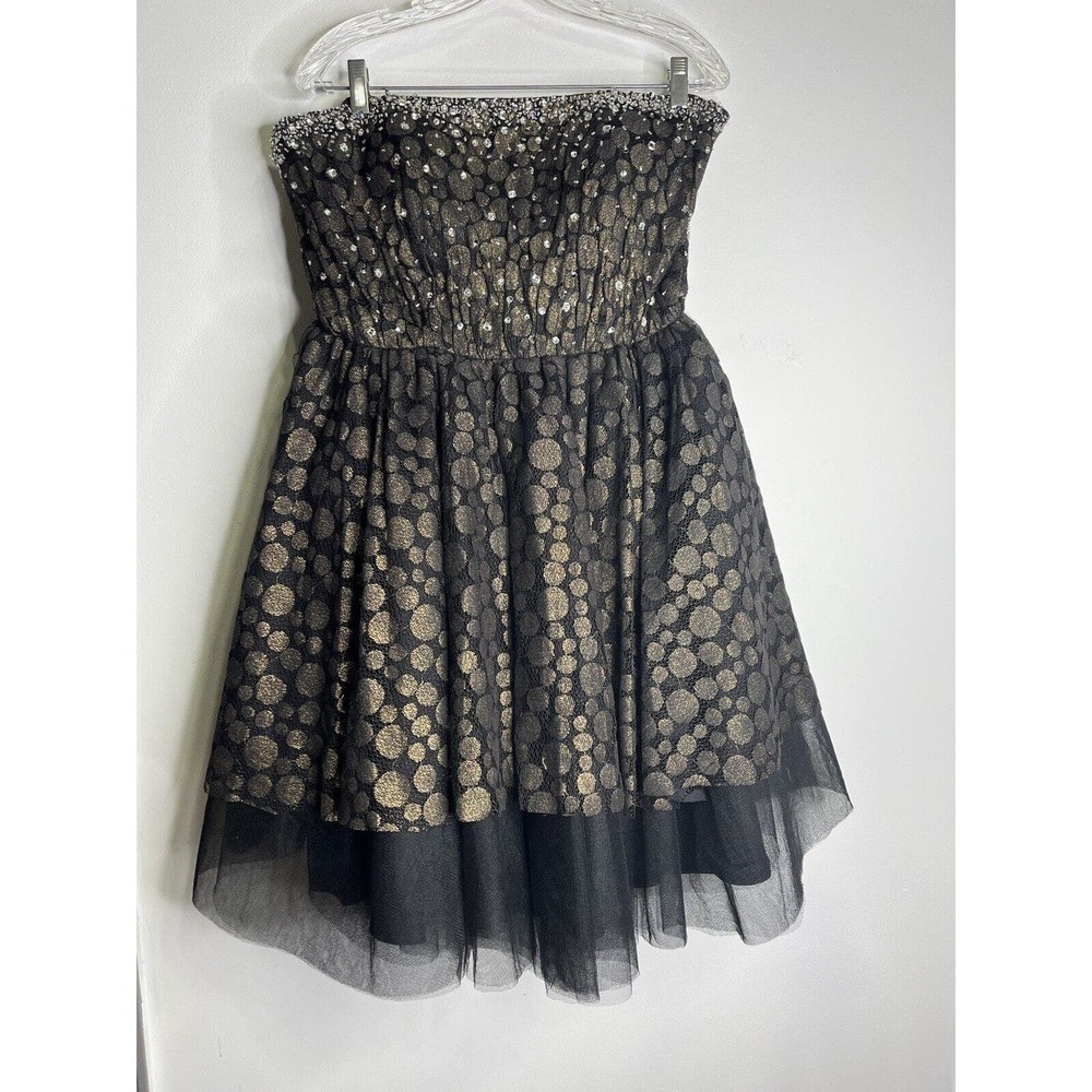Precious Formals Strapless Short Cocktail Formal Dress Womens Size 14 Black Gold